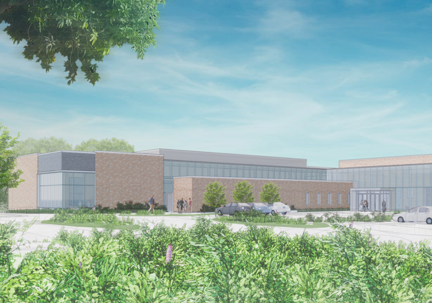 Architect's rendering of exterior of new Dance building