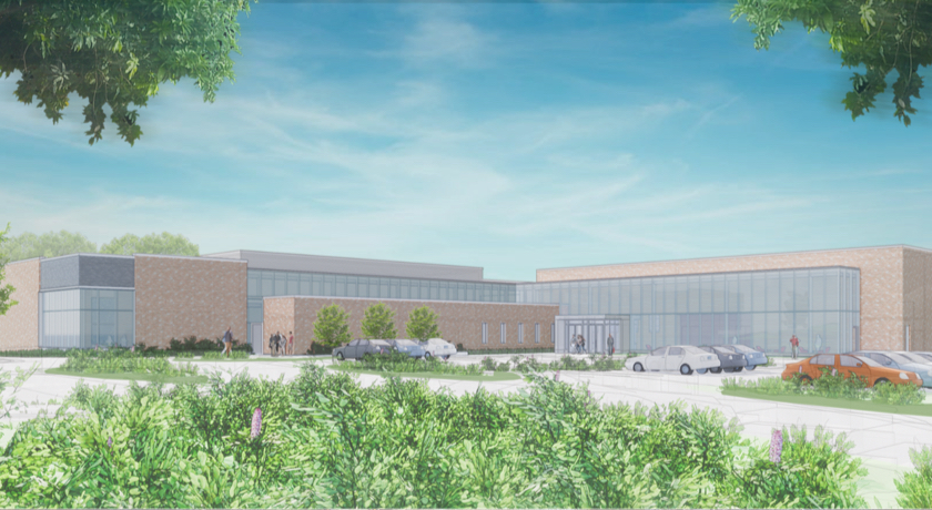Architect's rendering of exterior of new Dance building